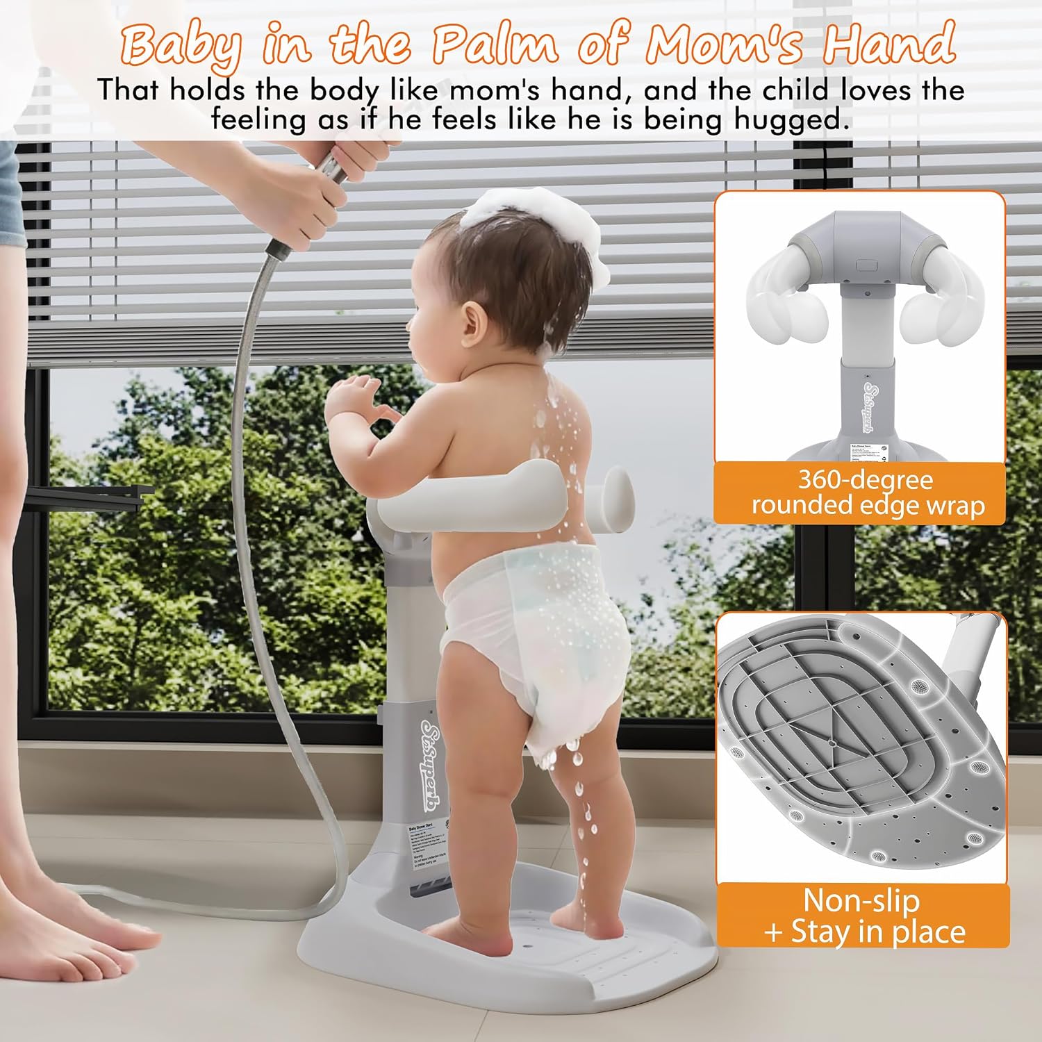 Baby shower stand in use